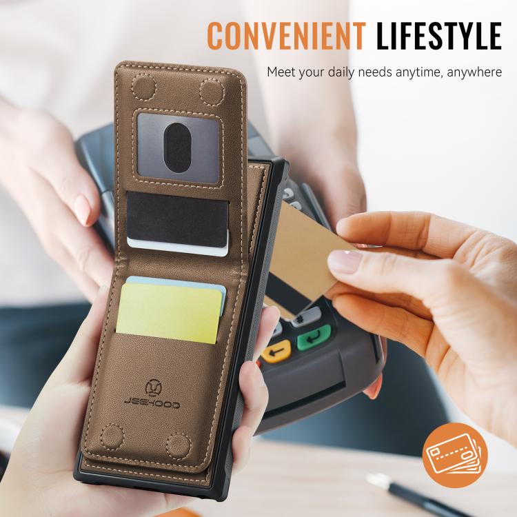 For Samsung Galaxy Note10+ JEEHOOD J06 British Style RFID MagSafe Card Bag PU Phone Case(Brown) - Galaxy Phone Cases by JEEHOOD | Online Shopping UK | buy2fix