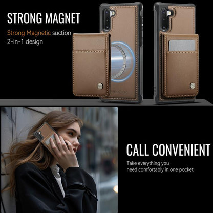 For Samsung Galaxy Note10+ JEEHOOD J06 British Style RFID MagSafe Card Bag PU Phone Case(Brown) - Galaxy Phone Cases by JEEHOOD | Online Shopping UK | buy2fix