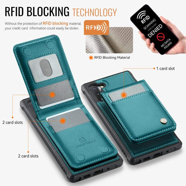 For Samsung Galaxy Note10+ JEEHOOD J06 British Style RFID MagSafe Card Bag PU Phone Case(Green) - Galaxy Phone Cases by JEEHOOD | Online Shopping UK | buy2fix