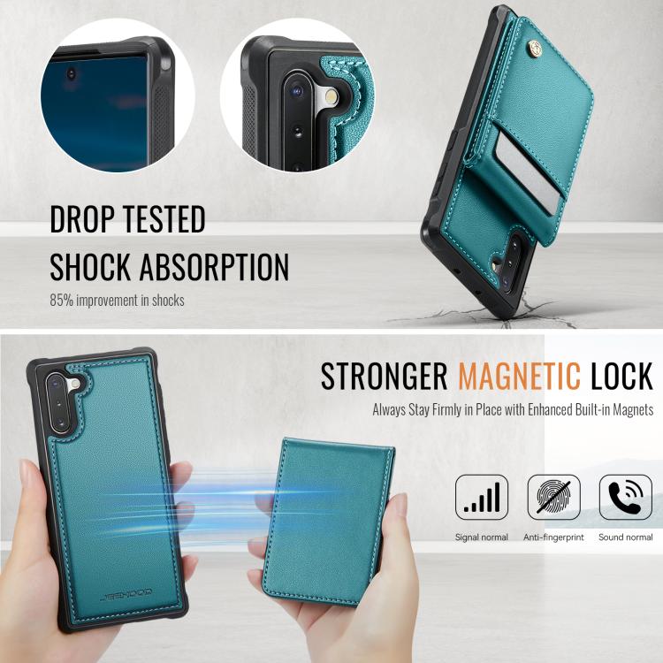 For Samsung Galaxy Note10+ JEEHOOD J06 British Style RFID MagSafe Card Bag PU Phone Case(Green) - Galaxy Phone Cases by JEEHOOD | Online Shopping UK | buy2fix