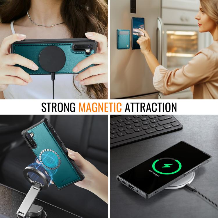 For Samsung Galaxy Note10+ JEEHOOD J06 British Style RFID MagSafe Card Bag PU Phone Case(Green) - Galaxy Phone Cases by JEEHOOD | Online Shopping UK | buy2fix