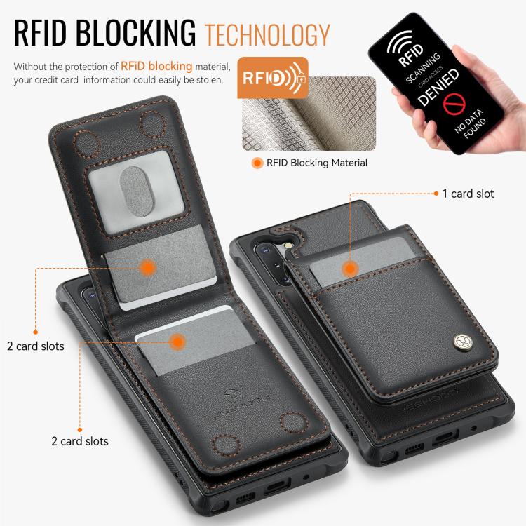 For Samsung Galaxy Note10+ JEEHOOD J06 British Style RFID MagSafe Card Bag PU Phone Case(Black) - Galaxy Phone Cases by JEEHOOD | Online Shopping UK | buy2fix