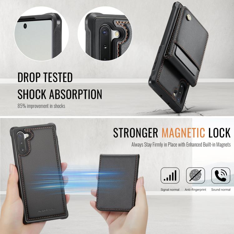 For Samsung Galaxy Note10+ JEEHOOD J06 British Style RFID MagSafe Card Bag PU Phone Case(Black) - Galaxy Phone Cases by JEEHOOD | Online Shopping UK | buy2fix