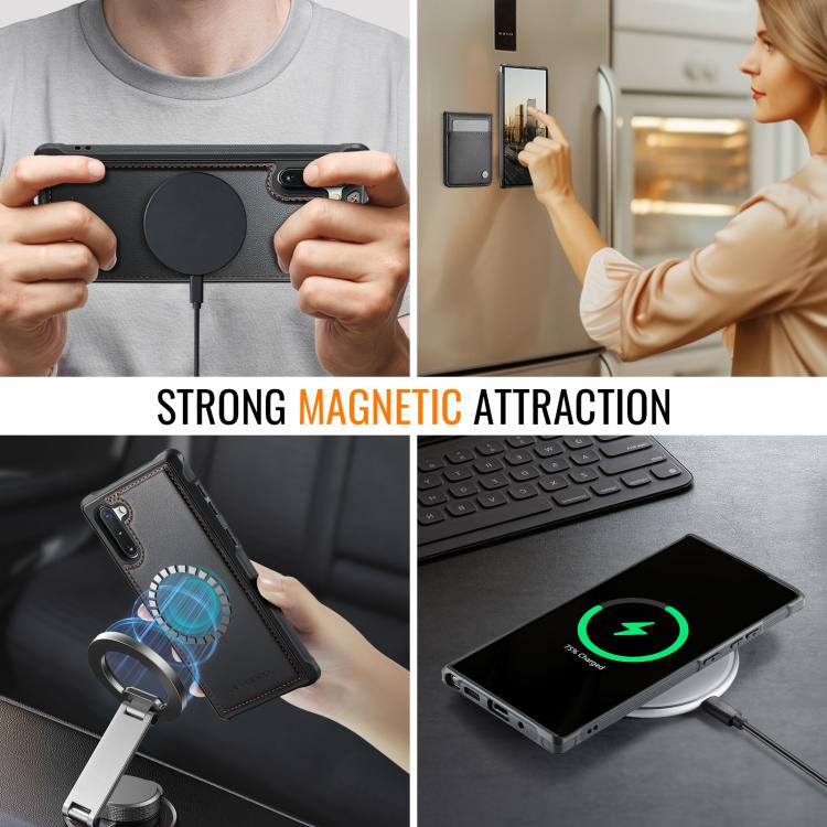 For Samsung Galaxy Note10+ JEEHOOD J06 British Style RFID MagSafe Card Bag PU Phone Case(Black) - Galaxy Phone Cases by JEEHOOD | Online Shopping UK | buy2fix