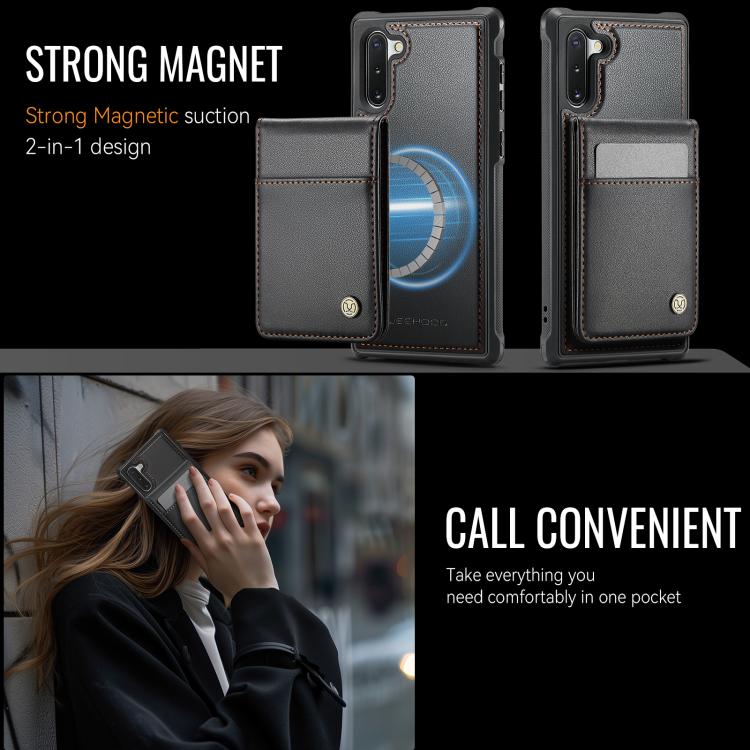 For Samsung Galaxy Note10+ JEEHOOD J06 British Style RFID MagSafe Card Bag PU Phone Case(Black) - Galaxy Phone Cases by JEEHOOD | Online Shopping UK | buy2fix