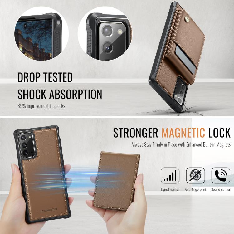 For Samsung Galaxy Note20 JEEHOOD J06 British Style RFID MagSafe Card Bag PU Phone Case(Brown) - Galaxy Note20 Cases by JEEHOOD | Online Shopping UK | buy2fix