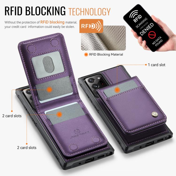 For Samsung Galaxy Note20 Ultra JEEHOOD J06 British Style RFID MagSafe Card Bag PU Phone Case(Purple) - Galaxy Note20 Ultra Cases by JEEHOOD | Online Shopping UK | buy2fix