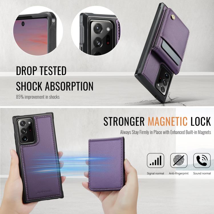 For Samsung Galaxy Note20 Ultra JEEHOOD J06 British Style RFID MagSafe Card Bag PU Phone Case(Purple) - Galaxy Note20 Ultra Cases by JEEHOOD | Online Shopping UK | buy2fix