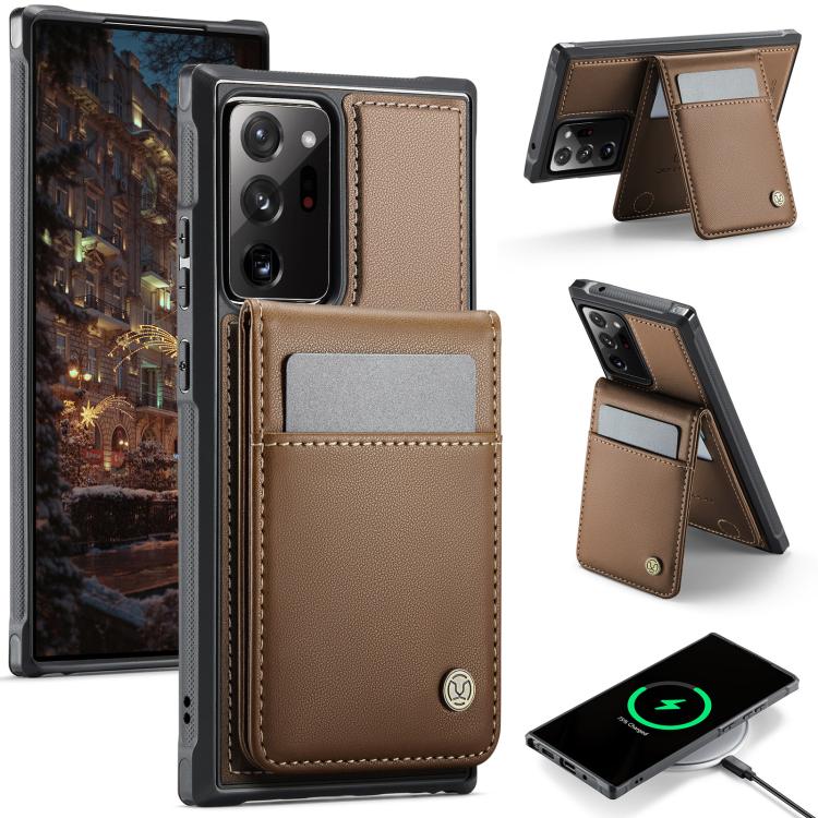 For Samsung Galaxy Note20 Ultra JEEHOOD J06 British Style RFID MagSafe Card Bag PU Phone Case(Brown) - Galaxy Note20 Ultra Cases by JEEHOOD | Online Shopping UK | buy2fix