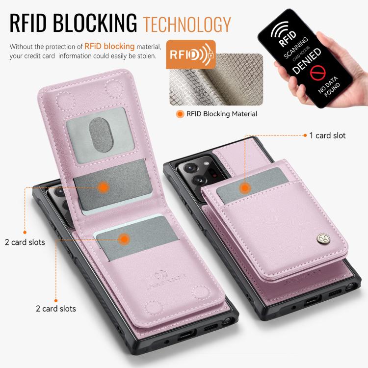 For Samsung Galaxy Note20 Ultra JEEHOOD J06 British Style RFID MagSafe Card Bag PU Phone Case(Pink) - Galaxy Note20 Ultra Cases by JEEHOOD | Online Shopping UK | buy2fix