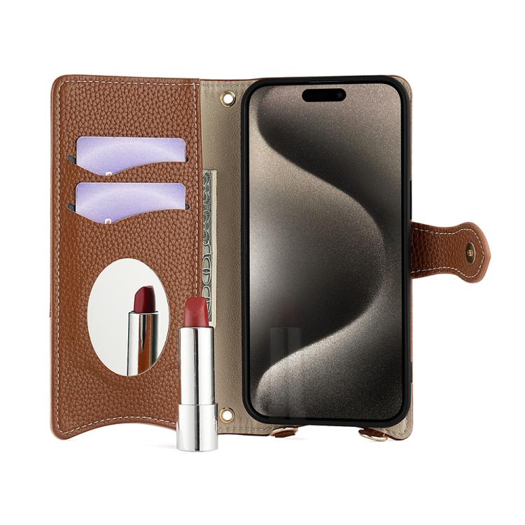 For iPhone 16 Pro Max Crossbody Chain Fishtail Litchi Leather Phone Case(Brown) - iPhone 16 Pro Max Cases by buy2fix | Online Shopping UK | buy2fix