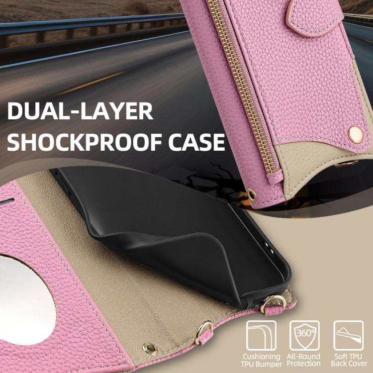 For iPhone 15 Pro Max Crossbody Chain Fishtail Litchi Leather Phone Case(Pink) - iPhone 15 Pro Max Cases by buy2fix | Online Shopping UK | buy2fix