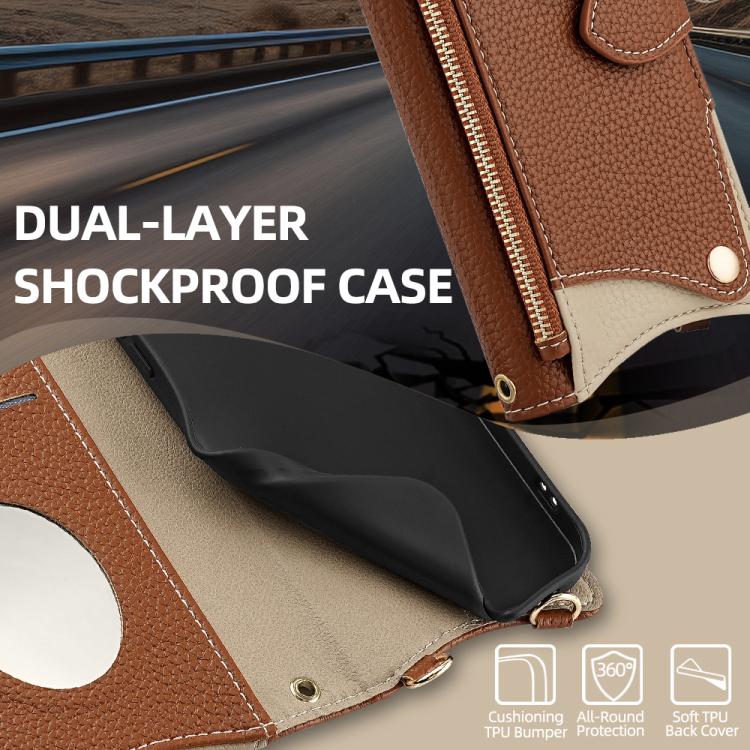 For iPhone 15 Pro Crossbody Chain Fishtail Litchi Leather Phone Case(Brown) - iPhone 15 Pro Cases by buy2fix | Online Shopping UK | buy2fix