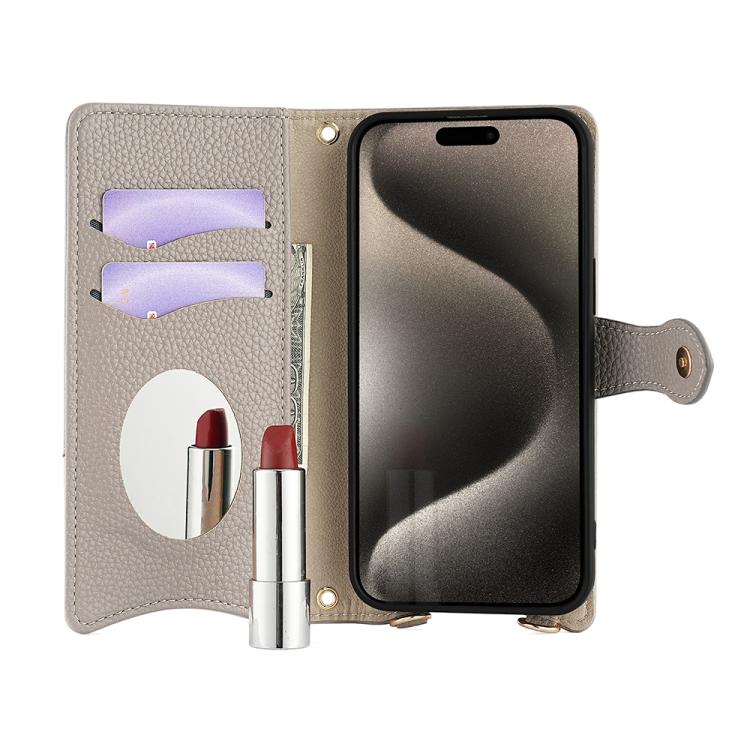 For iPhone 15 Pro Crossbody Chain Fishtail Litchi Leather Phone Case(Grey) - iPhone 15 Pro Cases by buy2fix | Online Shopping UK | buy2fix