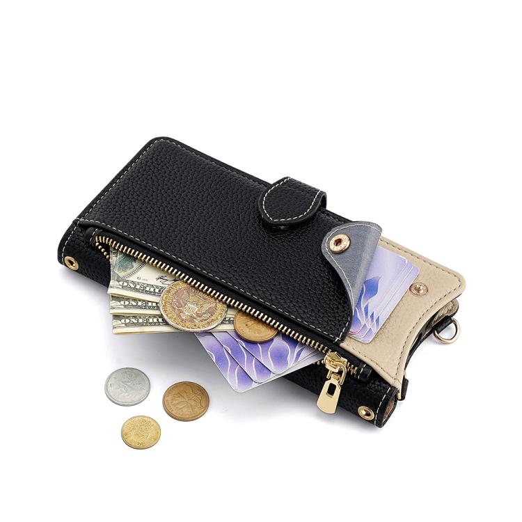 For iPhone 15 Plus Crossbody Chain Fishtail Litchi Leather Phone Case(Black) - iPhone 15 Plus Cases by buy2fix | Online Shopping UK | buy2fix