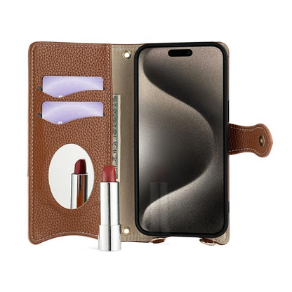 For iPhone 15 Plus Crossbody Chain Fishtail Litchi Leather Phone Case(Brown) - iPhone 15 Plus Cases by buy2fix | Online Shopping UK | buy2fix