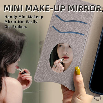 For iPhone 15 Plus Crossbody Chain Fishtail Litchi Leather Phone Case(Grey) - iPhone 15 Plus Cases by buy2fix | Online Shopping UK | buy2fix