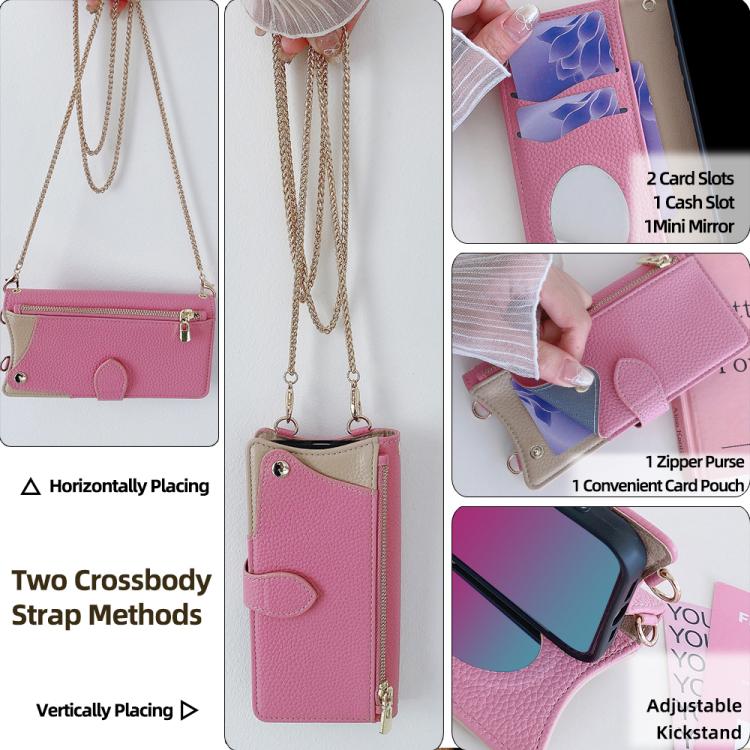 For iPhone 15 Plus Crossbody Chain Fishtail Litchi Leather Phone Case(Pink) - iPhone 15 Plus Cases by buy2fix | Online Shopping UK | buy2fix