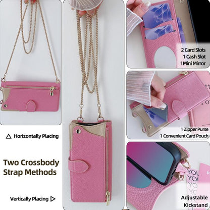 For iPhone 15 Plus Crossbody Chain Fishtail Litchi Leather Phone Case(Pink) - iPhone 15 Plus Cases by buy2fix | Online Shopping UK | buy2fix