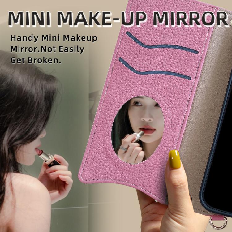 For iPhone 15 Plus Crossbody Chain Fishtail Litchi Leather Phone Case(Pink) - iPhone 15 Plus Cases by buy2fix | Online Shopping UK | buy2fix