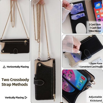 For iPhone 15 Crossbody Chain Fishtail Litchi Leather Phone Case(Black) - iPhone 15 Cases by buy2fix | Online Shopping UK | buy2fix