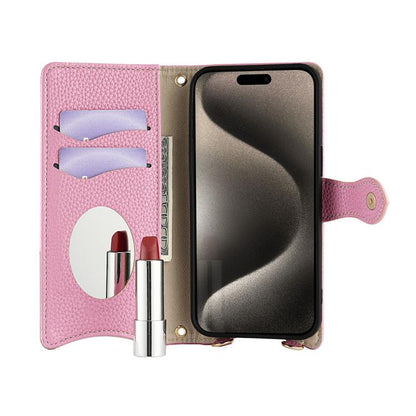For iPhone 15 Crossbody Chain Fishtail Litchi Leather Phone Case(Pink) - iPhone 15 Cases by buy2fix | Online Shopping UK | buy2fix