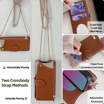 For iPhone 14 Plus Crossbody Chain Fishtail Litchi Leather Phone Case(Brown) - iPhone 14 Plus Cases by buy2fix | Online Shopping UK | buy2fix