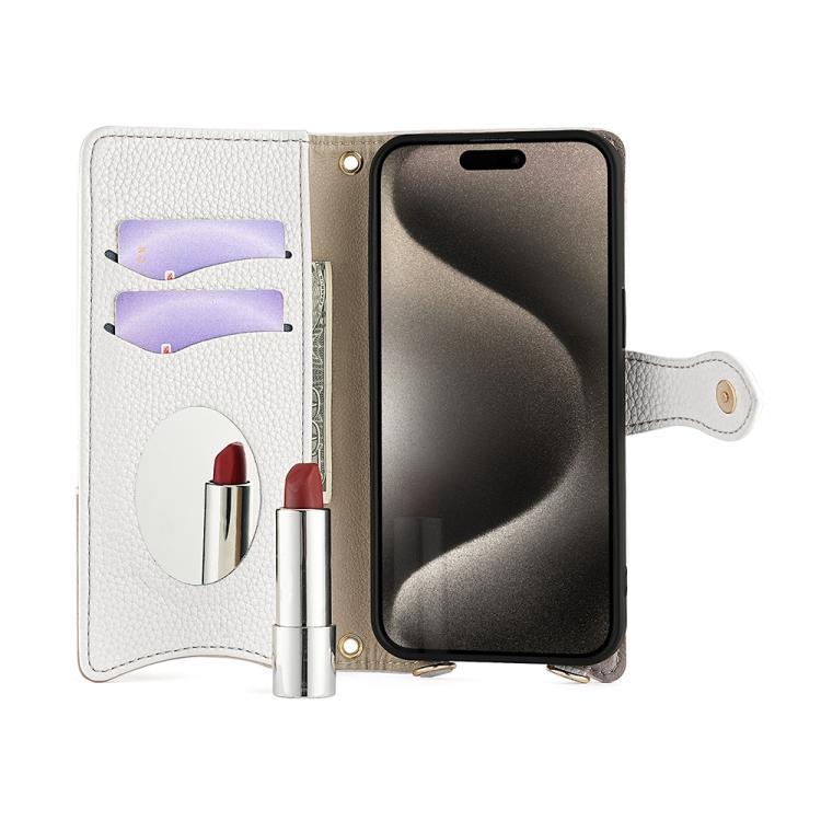 For iPhone 14 Crossbody Chain Fishtail Litchi Leather Phone Case(White) - iPhone 14 Cases by buy2fix | Online Shopping UK | buy2fix