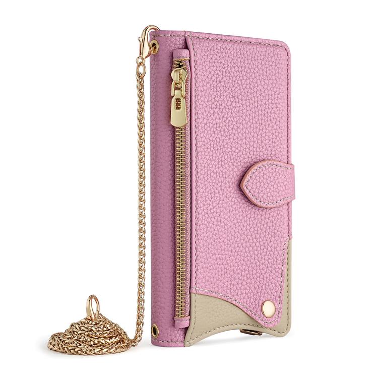 For iPhone 14 Pro Crossbody Chain Fishtail Litchi Leather Phone Case(Pink) - iPhone 14 Pro Cases by buy2fix | Online Shopping UK | buy2fix