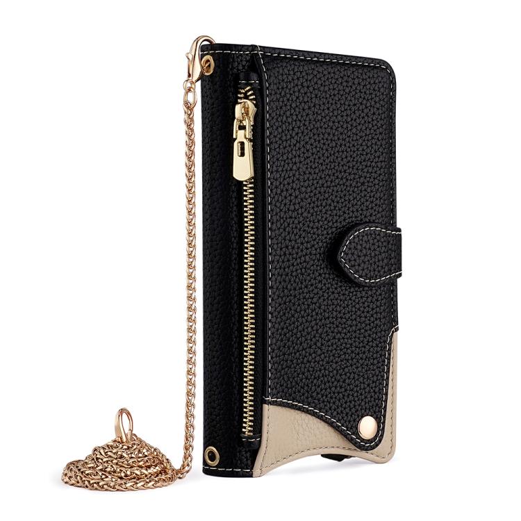 For iPhone 14 Pro Max Crossbody Chain Fishtail Litchi Leather Phone Case(Black) - iPhone 14 Pro Max Cases by buy2fix | Online Shopping UK | buy2fix