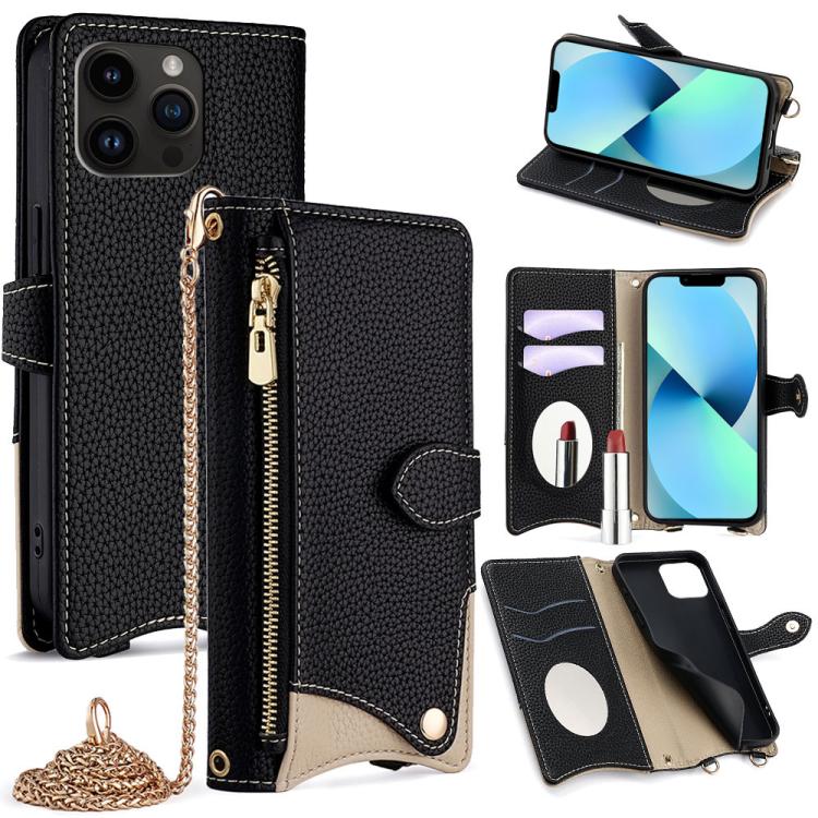 For iPhone 13 Pro Max Crossbody Chain Fishtail Litchi Leather Phone Case(Black) - iPhone 13 Pro Max Cases by buy2fix | Online Shopping UK | buy2fix