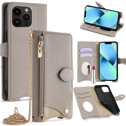 For iPhone 13 Pro Max Crossbody Chain Fishtail Litchi Leather Phone Case(Grey) - iPhone 13 Pro Max Cases by buy2fix | Online Shopping UK | buy2fix