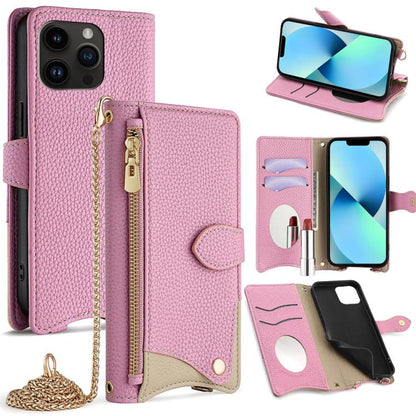 For iPhone 13 Pro Max Crossbody Chain Fishtail Litchi Leather Phone Case(Pink) - iPhone 13 Pro Max Cases by buy2fix | Online Shopping UK | buy2fix