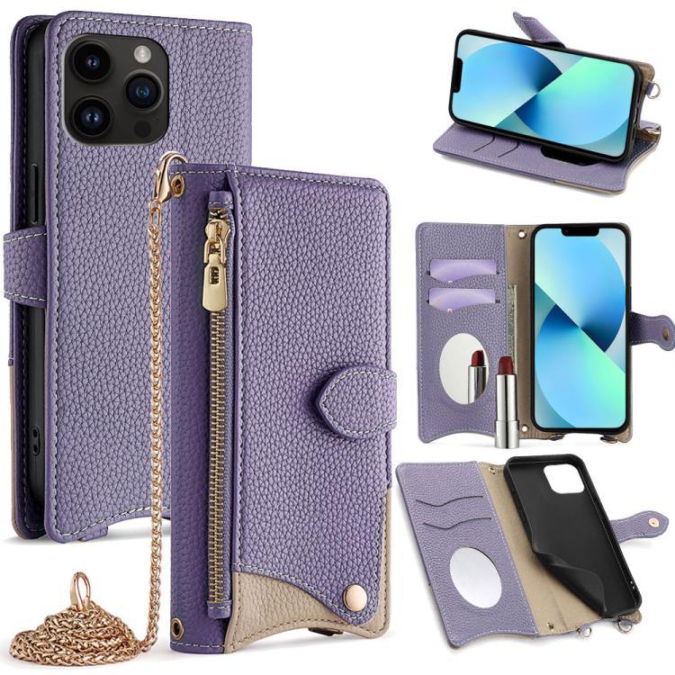 For iPhone 13 Pro Crossbody Chain Fishtail Litchi Leather Phone Case(Purple) - iPhone 13 Pro Cases by buy2fix | Online Shopping UK | buy2fix