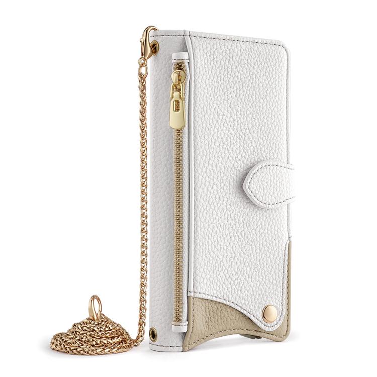 For iPhone 13 Pro Crossbody Chain Fishtail Litchi Leather Phone Case(White) - iPhone 13 Pro Cases by buy2fix | Online Shopping UK | buy2fix