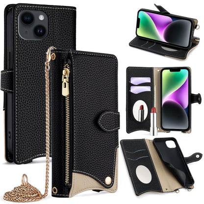 For iPhone 13 Crossbody Chain Fishtail Litchi Leather Phone Case(Black) - iPhone 13 Cases by buy2fix | Online Shopping UK | buy2fix