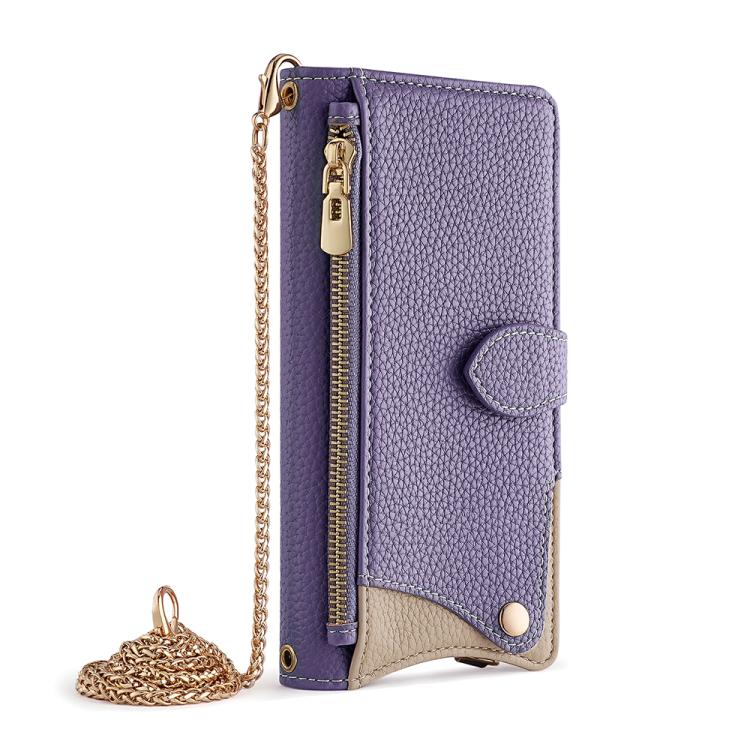 For iPhone 12 / 12 Pro Crossbody Chain Fishtail Litchi Leather Phone Case(Purple) - iPhone 12 / 12 Pro Cases by buy2fix | Online Shopping UK | buy2fix