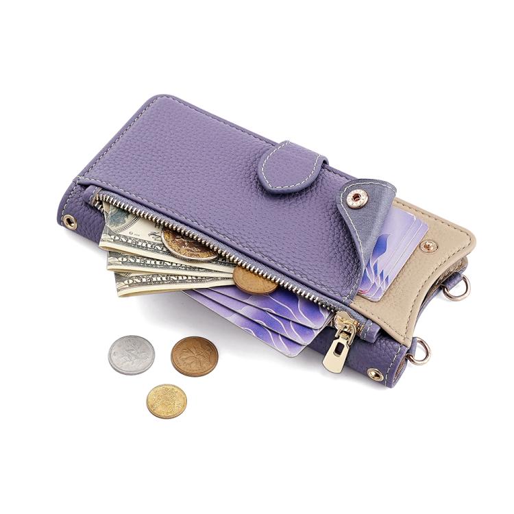 For iPhone 12 / 12 Pro Crossbody Chain Fishtail Litchi Leather Phone Case(Purple) - iPhone 12 / 12 Pro Cases by buy2fix | Online Shopping UK | buy2fix