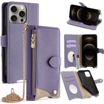 For iPhone 12 Pro Max Crossbody Chain Fishtail Litchi Leather Phone Case(Purple) - iPhone 12 Pro Max Cases by buy2fix | Online Shopping UK | buy2fix