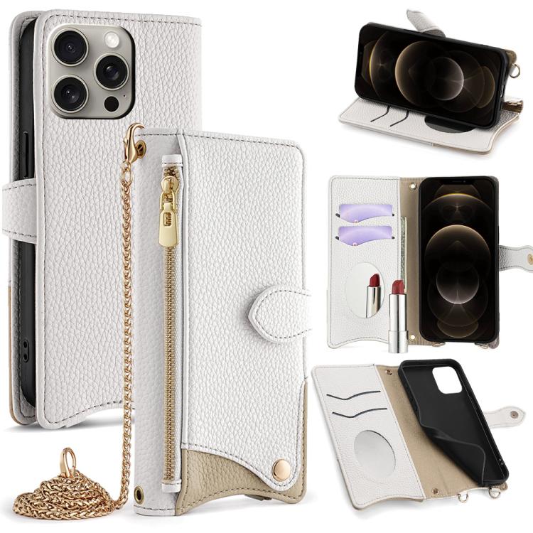 For iPhone 12 Pro Max Crossbody Chain Fishtail Litchi Leather Phone Case(White) - iPhone 12 Pro Max Cases by buy2fix | Online Shopping UK | buy2fix