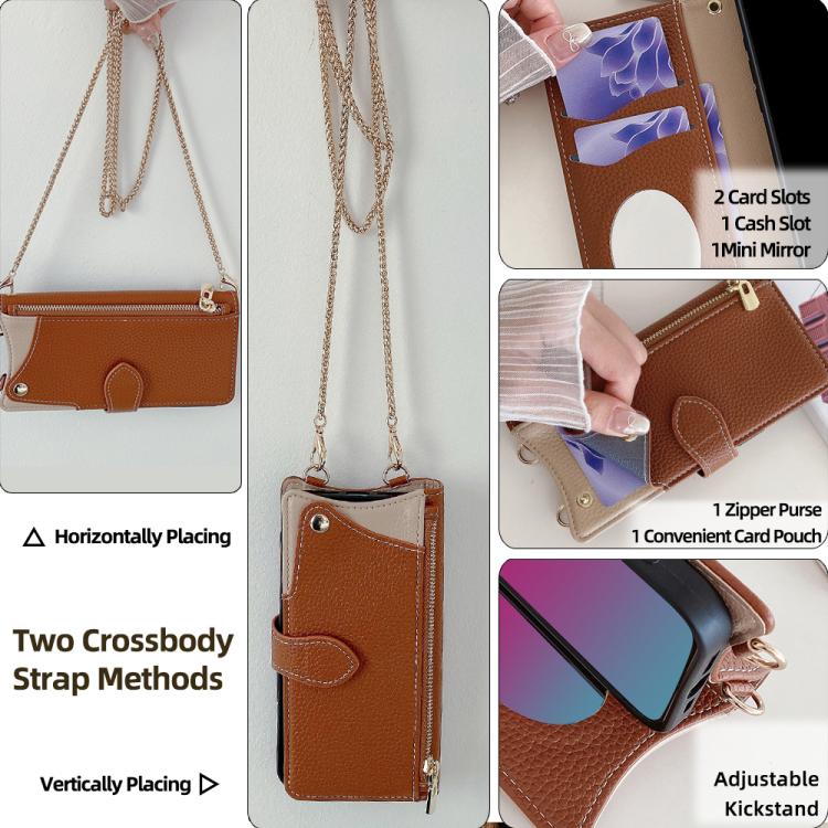 For iPhone 16e Crossbody Chain Fishtail Litchi Leather Phone Case(Brown) - iPhone 16e Cases by buy2fix | Online Shopping UK | buy2fix