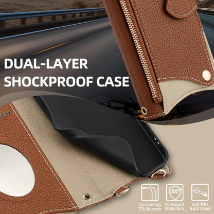 For iPhone 16e Crossbody Chain Fishtail Litchi Leather Phone Case(Brown) - iPhone 16e Cases by buy2fix | Online Shopping UK | buy2fix