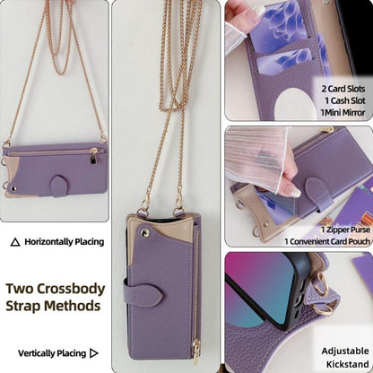 For iPhone 16e Crossbody Chain Fishtail Litchi Leather Phone Case(Purple) - iPhone 16e Cases by buy2fix | Online Shopping UK | buy2fix