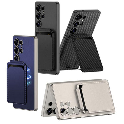 For Samsung Galaxy S25 Ultra 5G GKK Metal Paint Skin Feel Leather Crad Bag MagSafe Phone Case With Holder(Titanium Gray) - Galaxy S25 Ultra 5G Cases by GKK | Online Shopping UK | buy2fix