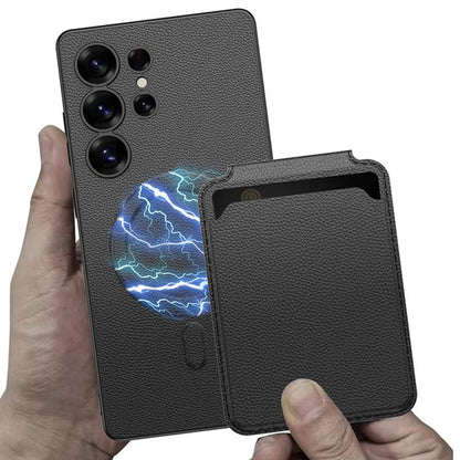 For Samsung Galaxy S25 Ultra 5G GKK Metal Paint Skin Feel Leather Crad Bag MagSafe Phone Case With Holder(Titanium Gray) - Galaxy S25 Ultra 5G Cases by GKK | Online Shopping UK | buy2fix