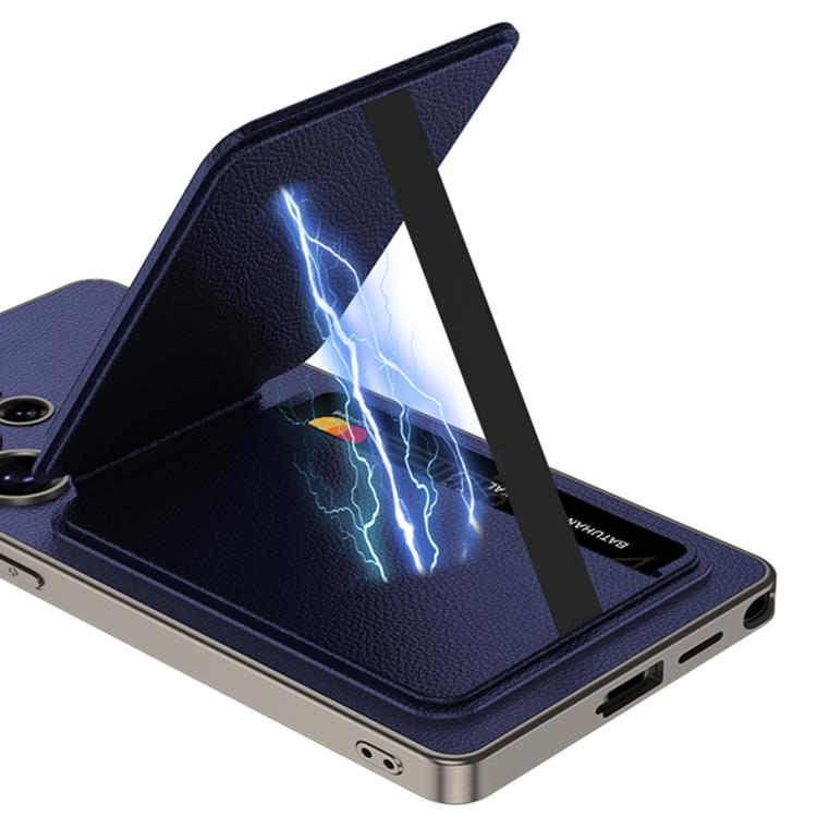 For Samsung Galaxy S25 Ultra 5G GKK Metal Paint Skin Feel Leather Crad Bag MagSafe Phone Case With Holder(Titanium Gray) - Galaxy S25 Ultra 5G Cases by GKK | Online Shopping UK | buy2fix