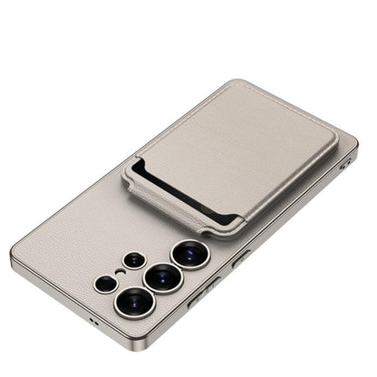 For Samsung Galaxy S25 Ultra 5G GKK Metal Paint Skin Feel Leather Crad Bag MagSafe Phone Case With Holder(Titanium Gray) - Galaxy S25 Ultra 5G Cases by GKK | Online Shopping UK | buy2fix