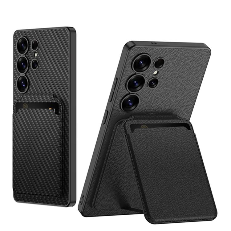 For Samsung Galaxy S25 Ultra 5G GKK Metal Paint Skin Feel Leather Crad Bag MagSafe Phone Case With Holder(Titanium Gray) - Galaxy S25 Ultra 5G Cases by GKK | Online Shopping UK | buy2fix