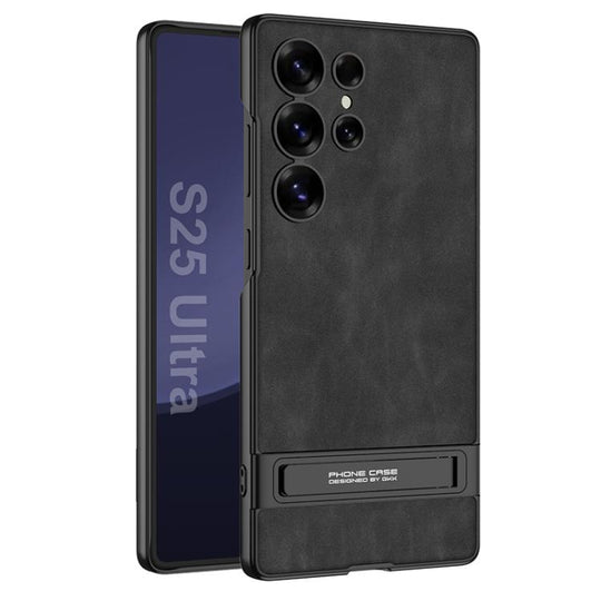 For Samsung Galaxy S25 Ultra 5G GKK Triumph Ultra-Thin Frosted Leather Phone Case with Holder(Black)