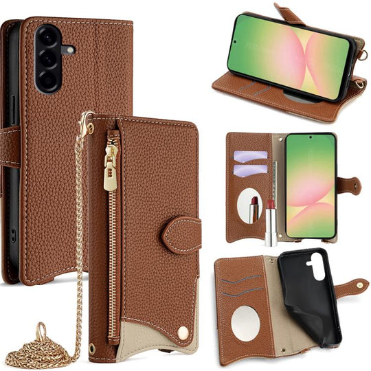 For Samsung Galaxy A56 5G Crossbody Chain Fishtail Litchi Leather Phone Case(Brown)